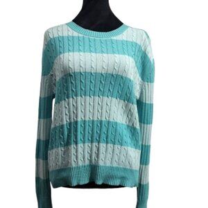 Vintage Duck Head Sweater Long Sleeve Tiffany Blue Striped 100% Cotton Size M
